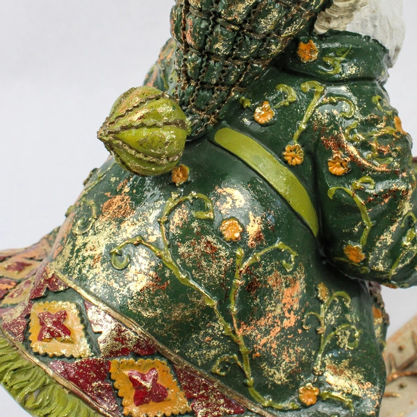 Green Red and Gold Skiing Old World Santa Resin Figure 10"