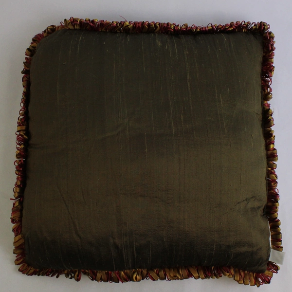 Romantic Home Green Throw Pillow Yellow & Red Fringe 17" x 17"