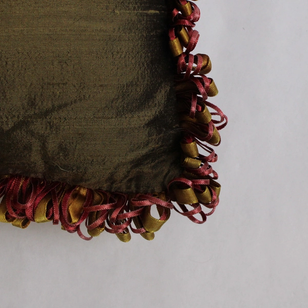 Romantic Home Green Throw Pillow Yellow & Red Fringe 17" x 17"