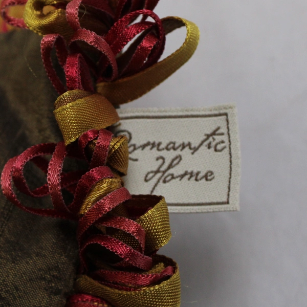 Romantic Home Green Throw Pillow Yellow & Red Fringe 17" x 17"