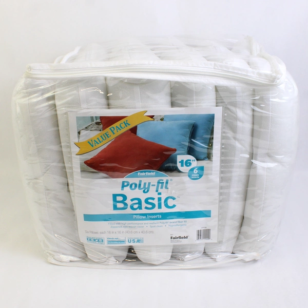 Fairfield Poly-Fil Basic Value Pack of 6 Throw Pillow Inserts 16" x 16"
