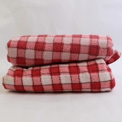 Lot of 2 Pink Red White Plaid Terry Cloth Tablecloths Flawed Upcycling