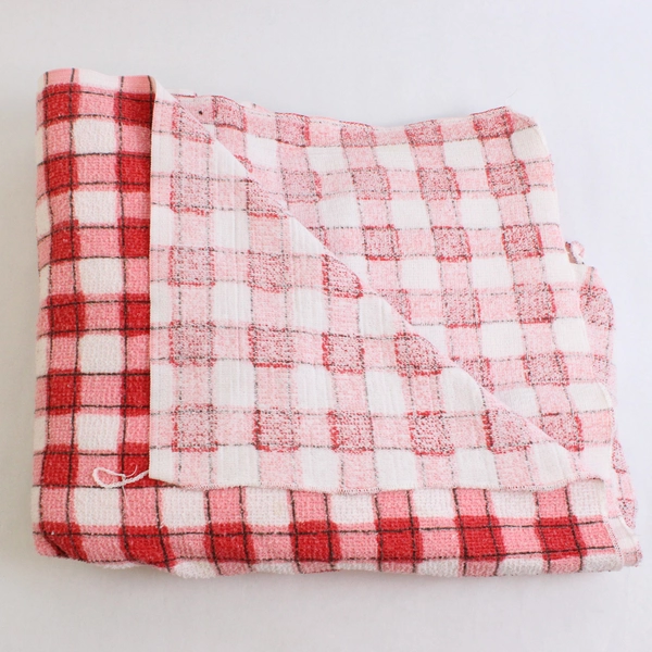 Lot of 2 Pink Red White Plaid Terry Cloth Tablecloths Flawed Upcycling