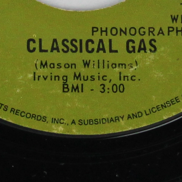 Mason Williams Classical Gas/Long Time Blues 45 RPM Record 7190