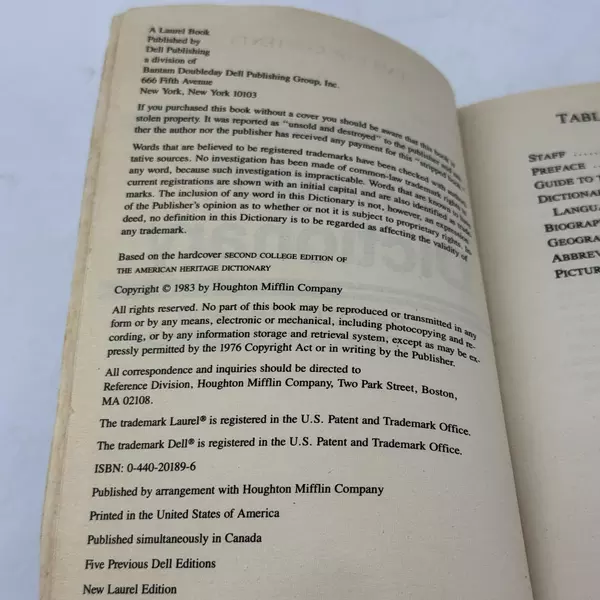 The American Heritage Dictionary Office Edition July 1983 Paperback