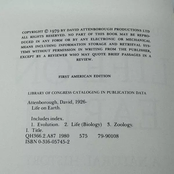 Life On Earth David Attenborough First US Hardcover Edition 1979 Good Condition