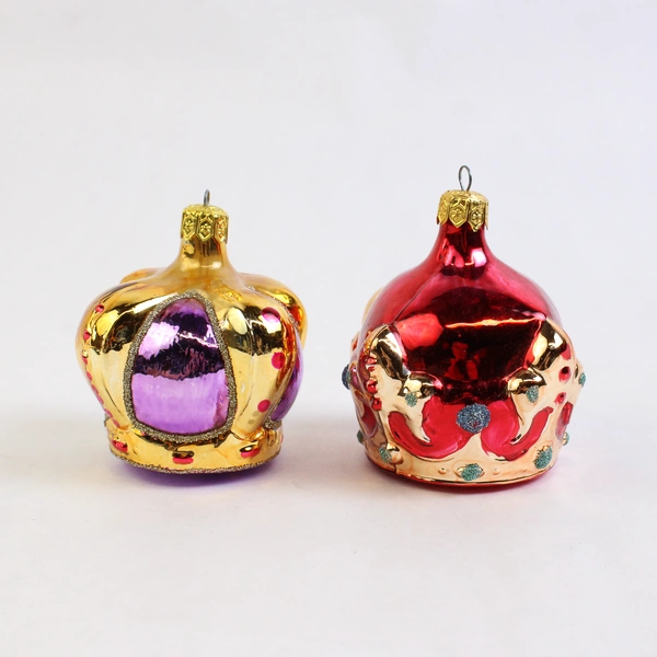 Lot Of 2 Matching Unbranded Multicolor Crown Hanging Christmas Ornaments
