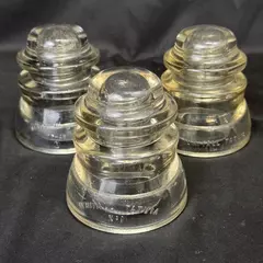 Set of 3 Whitall Tatum No1 Clear Glass Power And Communication Insulators