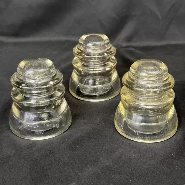 Set of 3 Whitall Tatum No1 Clear Glass Power And Communication Insulators