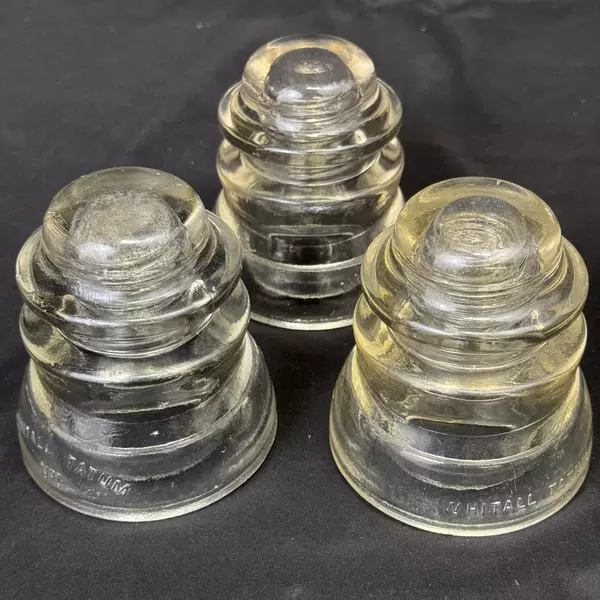 Set of 3 Whitall Tatum No1 Clear Glass Power And Communication Insulators