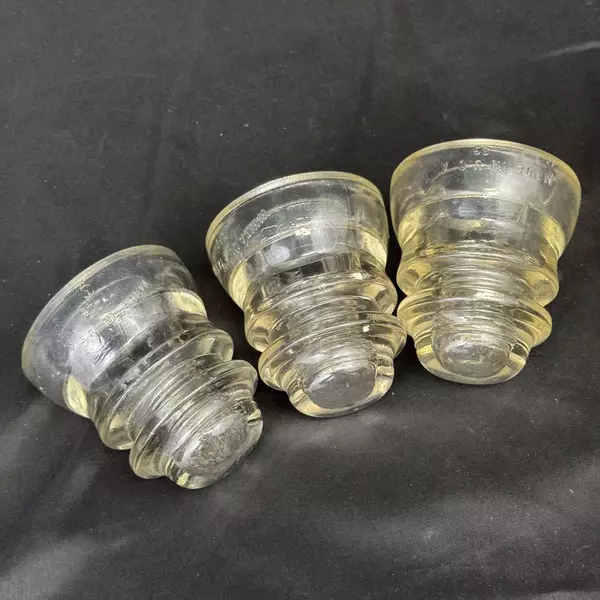 Set of 3 Whitall Tatum No1 Clear Glass Power And Communication Insulators