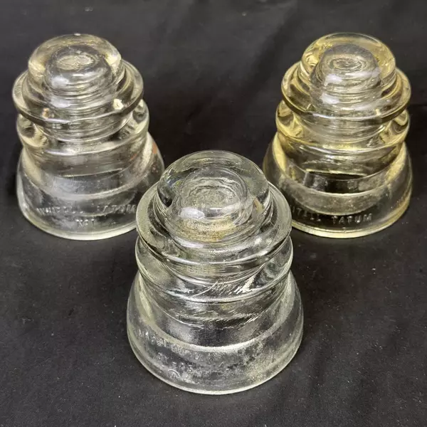 Lot of 3 Whitall Tatum No1 Clear Glass Power & Communication Insulators w/ Chips