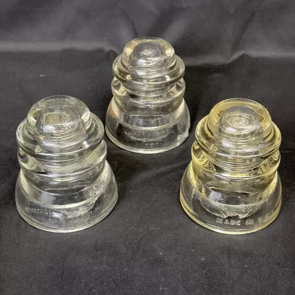 Lot of 3 Whitall Tatum No1 Clear Glass Power & Communication Insulators w/ Chips