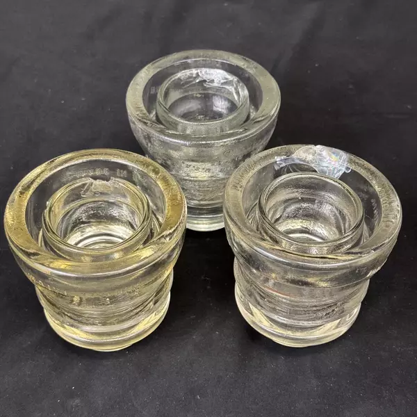 Lot of 3 Whitall Tatum No1 Clear Glass Power & Communication Insulators w/ Chips