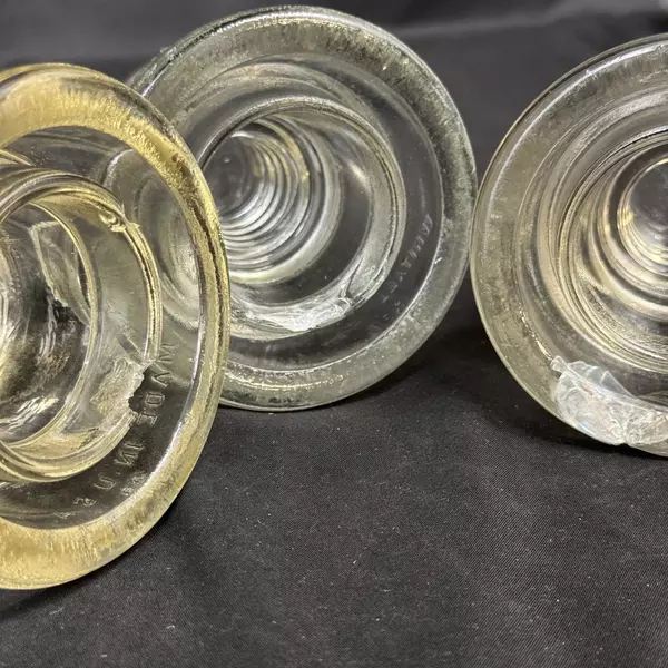 Lot of 3 Whitall Tatum No1 Clear Glass Power & Communication Insulators w/ Chips