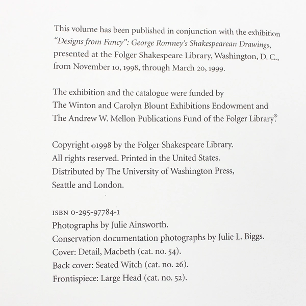Designs from Fancy George Romney's Shakespearian Drawings 1998 Art Book