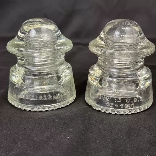 Lot of 2 Hemingray 20 Clear Glass Secondary Power Insulators