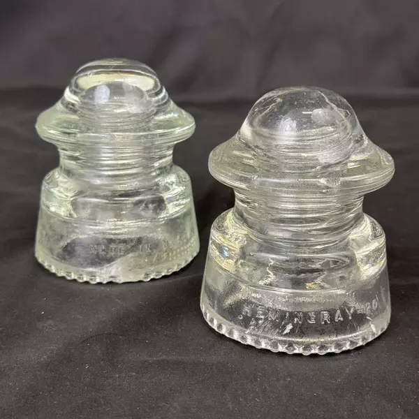Lot of 2 Hemingray 20 Clear Glass Secondary Power Insulators