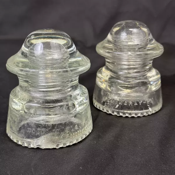 Lot of 2 Hemingray 20 Clear Glass Secondary Power Insulators