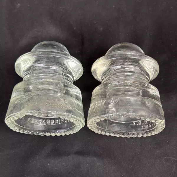 Lot of 2 Hemingray 20 Clear Glass Secondary Power Insulators