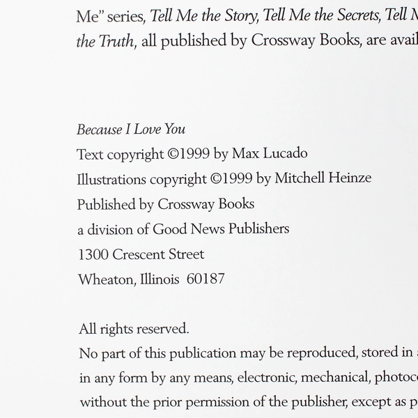 Because I Love You by Max Lucado 1999 Crossway Books Hardcover