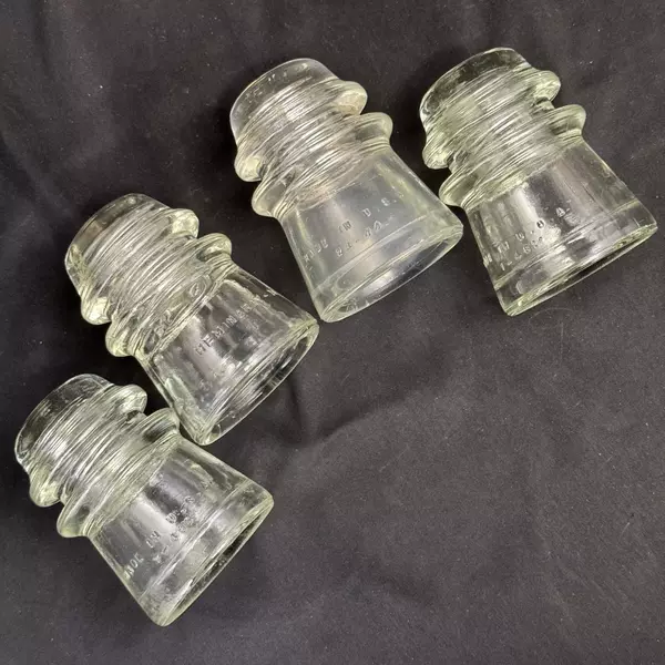 Lot of 4 Hemingray 16 Clear Glass Telephone Insulators