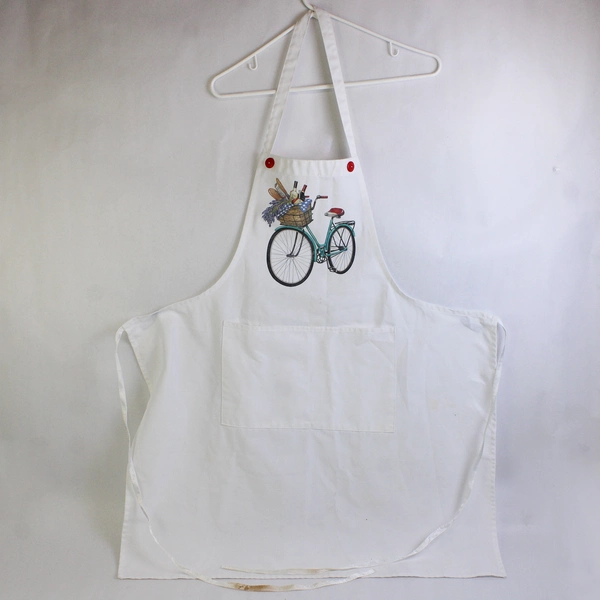 Unbranded White Bib Aprons With Printed Bike Bread Wine