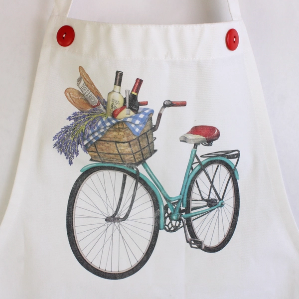 Unbranded White Bib Aprons With Printed Bike Bread Wine