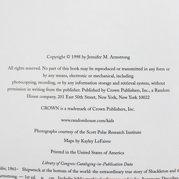 Shipwreck at the Bottom of the World by Jennifer Armstrong 1998 Crown Hardcover