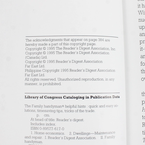 Reader's Digest The Family Handyman Helpful Hints 1995 Hardcover