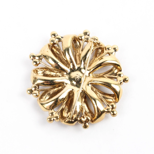 Vintage Liz Claiborne Amber Rhinestone Faux Pearl Gold-Tone Brooch Flawed