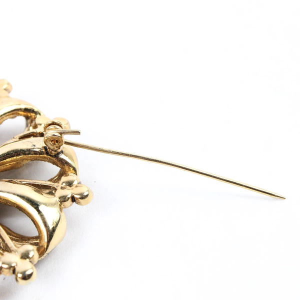 Vintage Liz Claiborne Amber Rhinestone Faux Pearl Gold-Tone Brooch Flawed