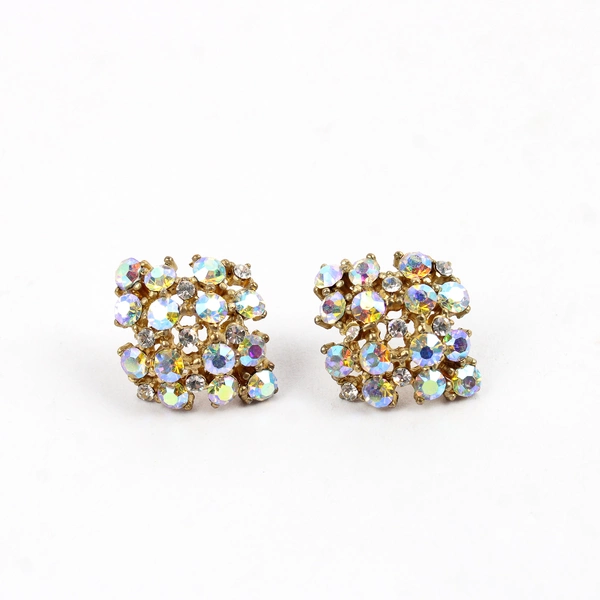 Unmarked Iridescent Rhinestone Cluster Gold-Tone Stud Earrings