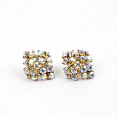 Unmarked Iridescent Rhinestone Cluster Gold-Tone Stud Earrings