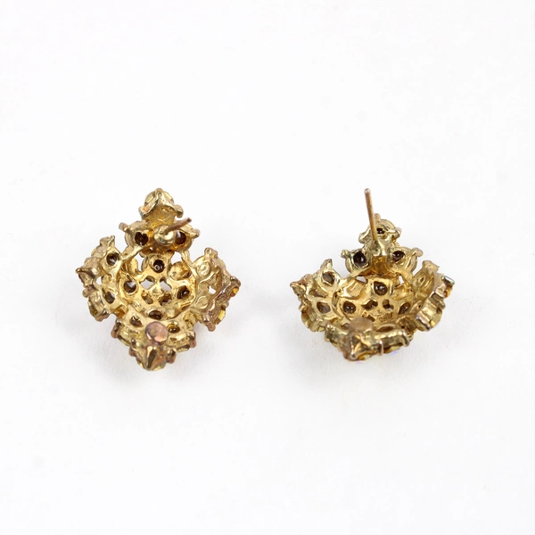 Unmarked Iridescent Rhinestone Cluster Gold-Tone Stud Earrings