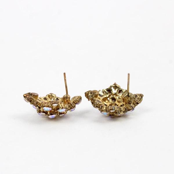 Unmarked Iridescent Rhinestone Cluster Gold-Tone Stud Earrings