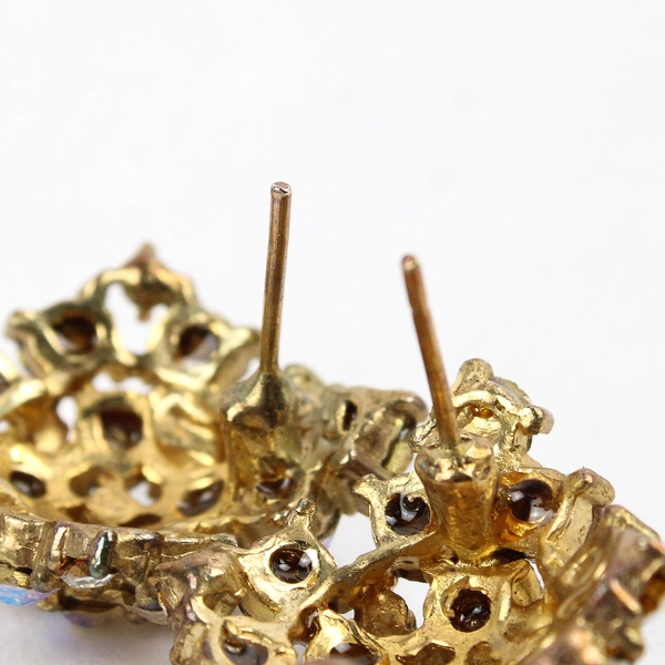 Unmarked Iridescent Rhinestone Cluster Gold-Tone Stud Earrings