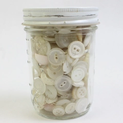 8 Oz Jar Of Assorted Sewing Buttons White Cream & Clear