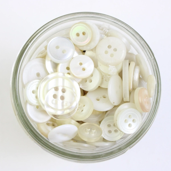 8 Oz Jar Of Assorted Sewing Buttons White Cream & Clear