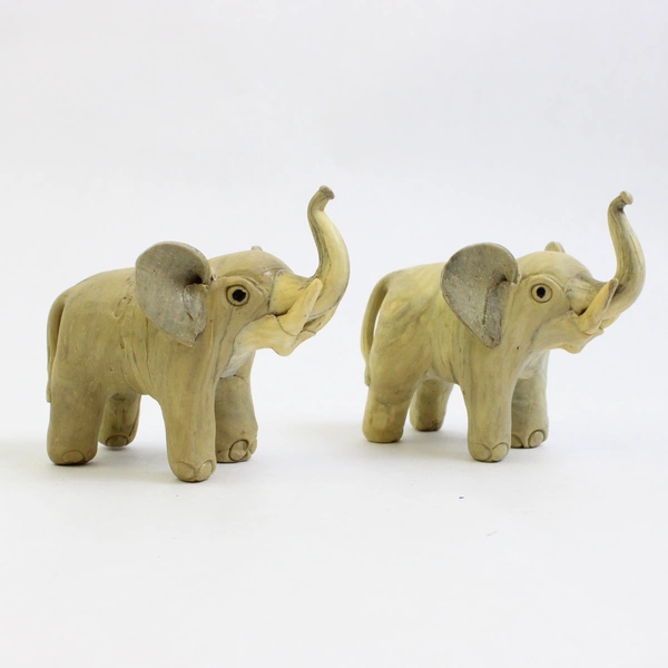 Lot Of 2 Matching Handmade Unmarked Elephant Figurines 3" Tall