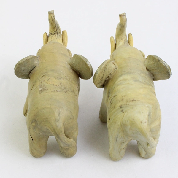 Lot Of 2 Matching Handmade Unmarked Elephant Figurines 3" Tall
