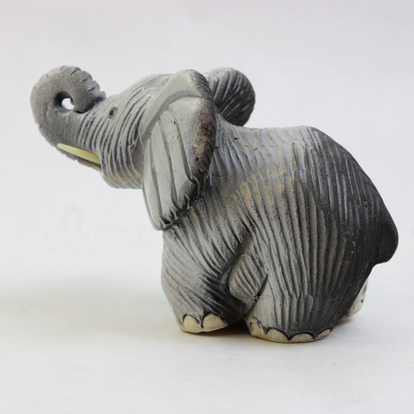 Small Cute Handmade Ceramic Elephant Figurine Blue Black 3.25" Tall