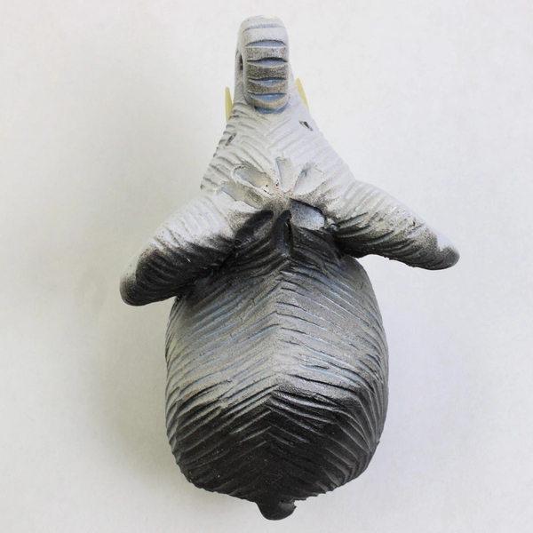 Small Cute Handmade Ceramic Elephant Figurine Blue Black 3.25" Tall