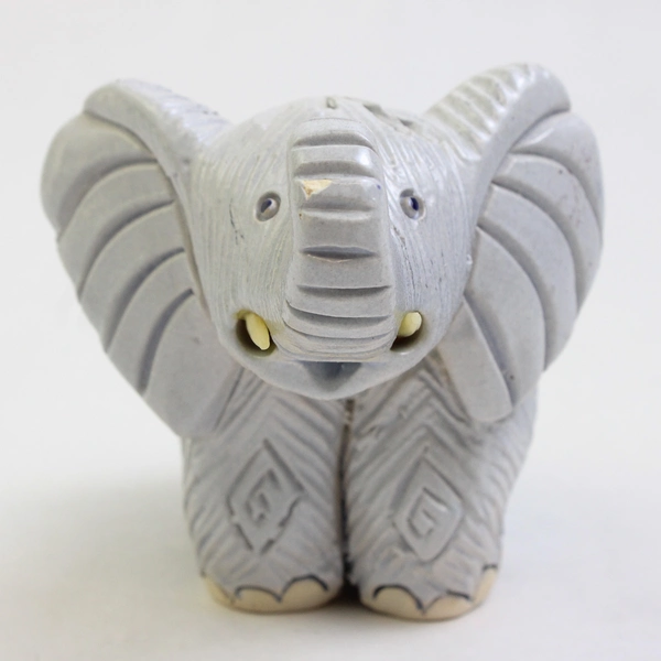 Small Cute Handmade Ceramic Elephant Figurine Blue Black 3.25" Tall