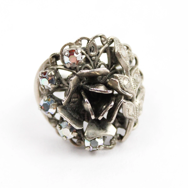 Women's Size 5.5 Rose Shaped Ring With Fire Opals Made In Western Germany