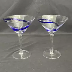Lot of 2 Pier 1 Crystal Martini Glasses Swirline Cobalt Blue