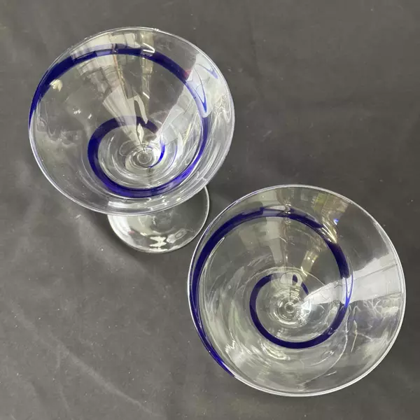Lot of 2 Pier 1 Crystal Martini Glasses Swirline Cobalt Blue