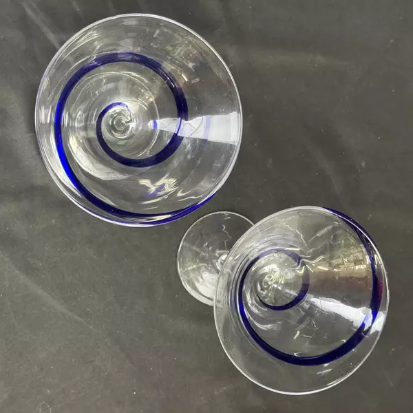 Lot of 2 Pier 1 Crystal Martini Glasses Swirline Cobalt Blue