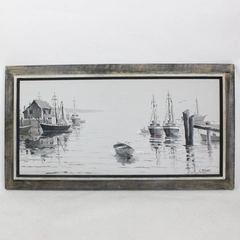 A. Mckenzie Painting On Canvas Board 42" x 20" Boat Harbor Framed 48" x 26"