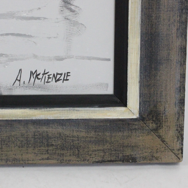 A. Mckenzie Painting On Canvas Board 42" x 20" Boat Harbor Framed 48" x 26"